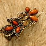 Amber Stones and Rhinestone Butterf..