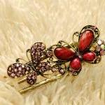 Pink Stones And Rhinestone Butterfly Claw Clips