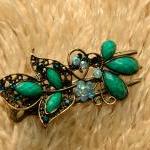 Emerald Stones And Rhinestone Butterfly Claw Clips