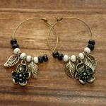 Cherry Blossom Brass Charms Dangle Earrings