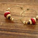Bohemian Wood Beads Brass Charms Dangle Earrings