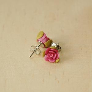 Lovely Shimmering Pink Mini Rose Ear Studs