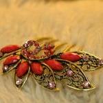 Pink Stones Gold Plated Rhinestone Hair Comb