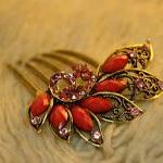 Pink Stones Gold Plated Rhinestone Hair Comb