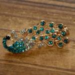 Turquoise Rose Gold Rhinestone Peacock Duck Clip