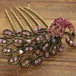 Gold Plated Pink Rhinestone Peacock..