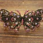 Pink Rhinestone Butterfly Barrettes Hair Clips