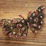 Pink Rhinestone Butterfly Barrettes Hair Clips