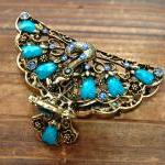 Teal Blue Bouquet Flower Filigree Claw Clip