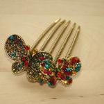 Colourful Gold Rhinestone Butterfly Hair Comb