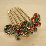Colourful Gold Rhinestone Butterfly Hair Comb