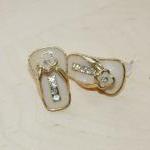 White Gold Rhinestone Floral Slipper Earrings