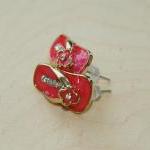 Pink Gold Rhinestone Floral Slipper Earrings