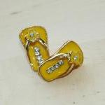 Yellow Gold Rhinestone Floral Slipper Earrings
