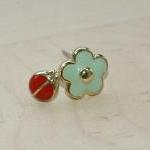 Mini Flower And Lady Bird Gold Earrings