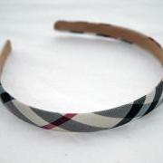 Beige Checked Headband, 1cm