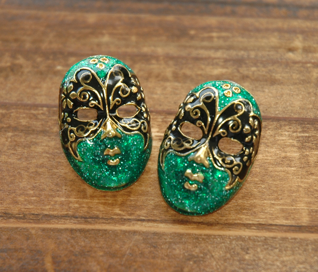Green Phantom Of The Opera Butterfly Mask Earrings