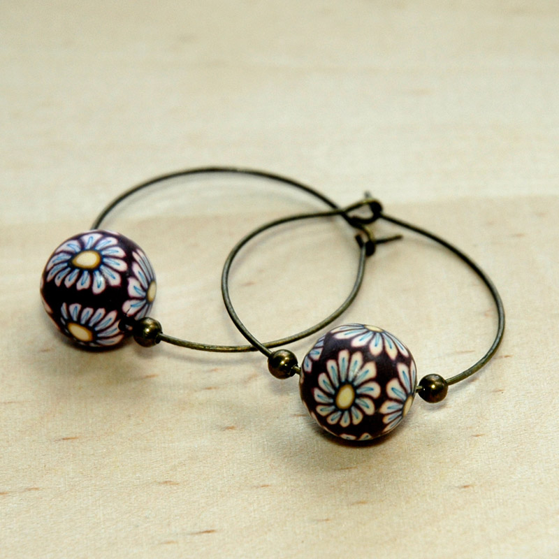 Polymer Clay Beads And Brass Charms Dangle Earrings