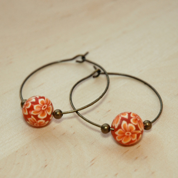Polymer Clay Beads And Brass Charms Dangle Earrings