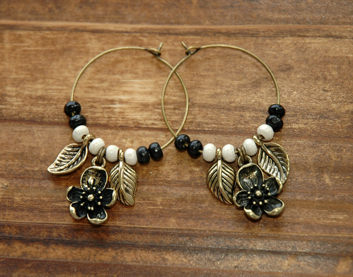 Cherry Blossom Brass Charms Dangle Earrings