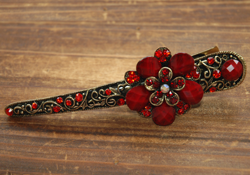 Red Ruby Stones And Rhinestone Blooming Claw Clips
