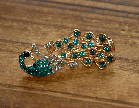 Turquoise Rose Gold Rhinestone Peacock Duck Clip
