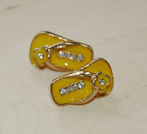 Yellow Gold Rhinestone Floral Slipper Earrings
