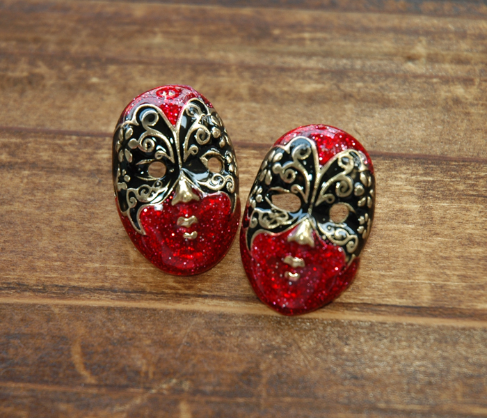 Red Phantom Of The Opera Butterfly Mask Earrings